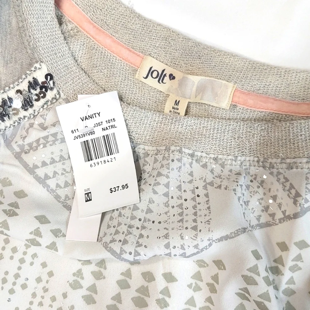 NWT Women's Jolt For Vanity Gray Aztec Patterned Sheer Knit Top - Picture 10 of 12